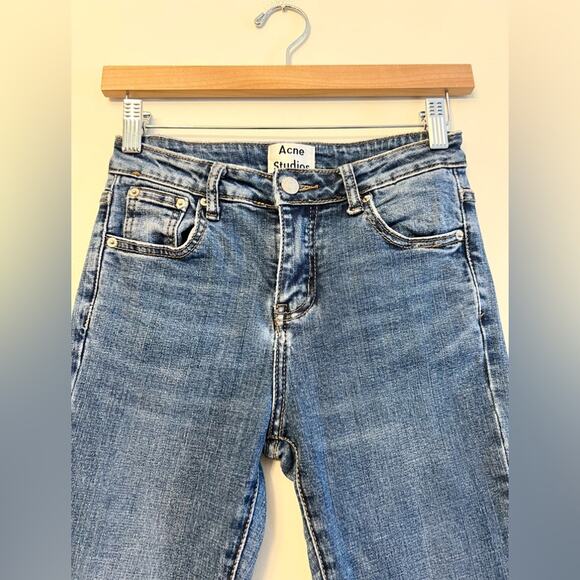 Acne studios 28 kick flare high rise distressed raw hem blue jeans fall - Picture 2 of 10